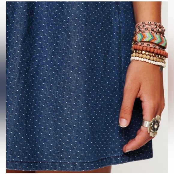 Free People Polka Dot Chambray Denim Corset Mini Dress 100% Cotton - Picture 8 of 15